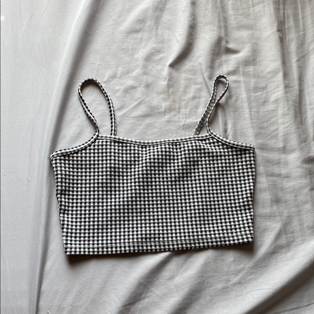 Forever 21 Black and White Gingham Crop Tank